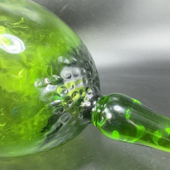 Tall Italian Empoli Glass Vase Footed Compote Hurricane Candle Holder Optic VTG - Picture 6 of 13